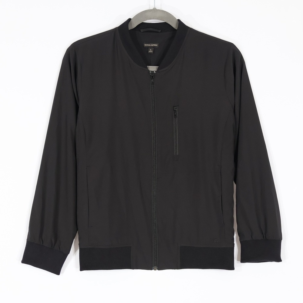 Banana Republic Bomber Jacket Men XL Black Minimalist Stretch Minimalist Classic